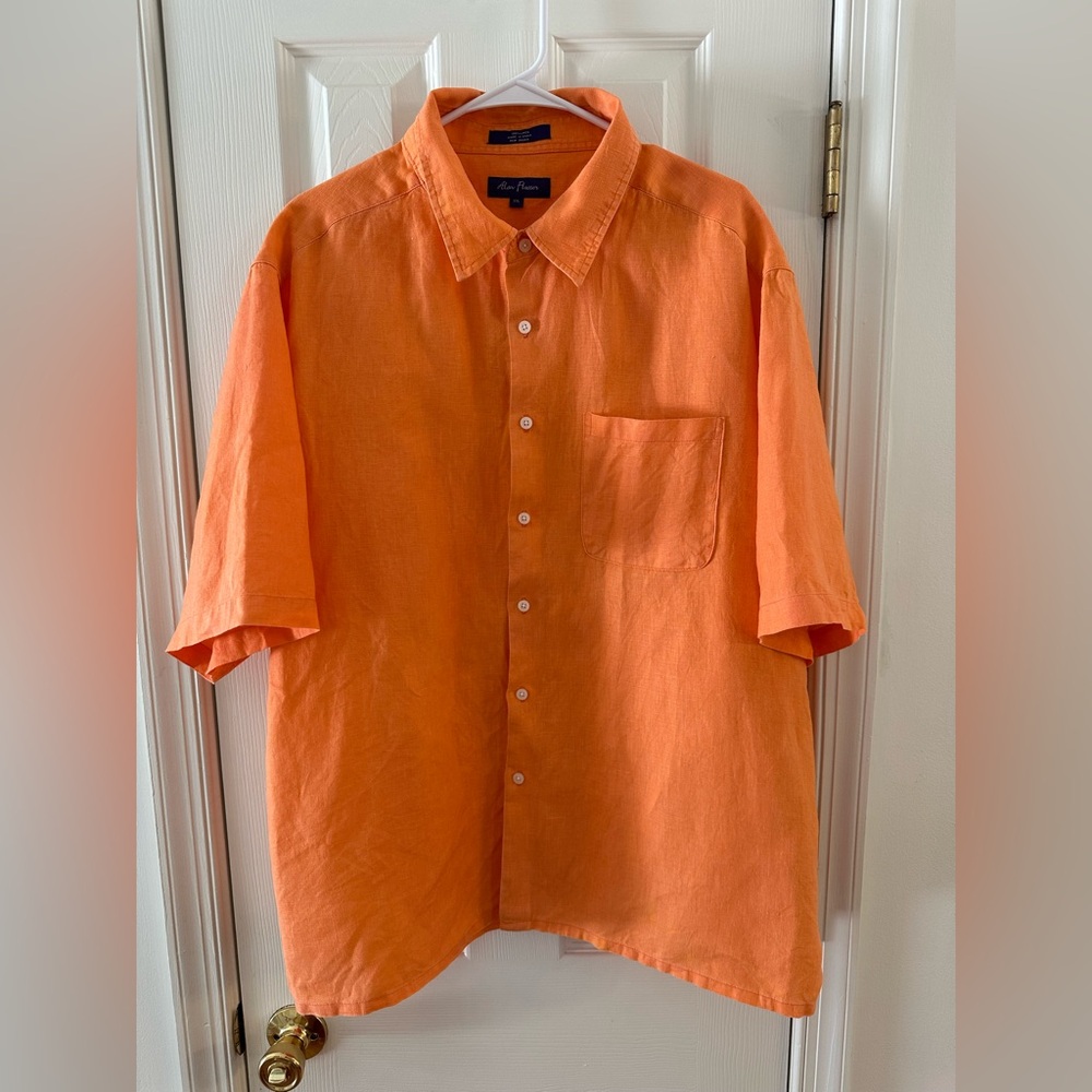 Alan Flusser Bright Orange Casual Shirt XXL 100% Linen
